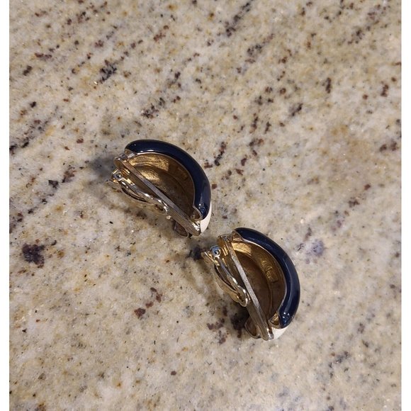 Donald Stannard Black White Gold Large Chunky Enamel Clip Earrings Half Hoop - Picture 3 of 14